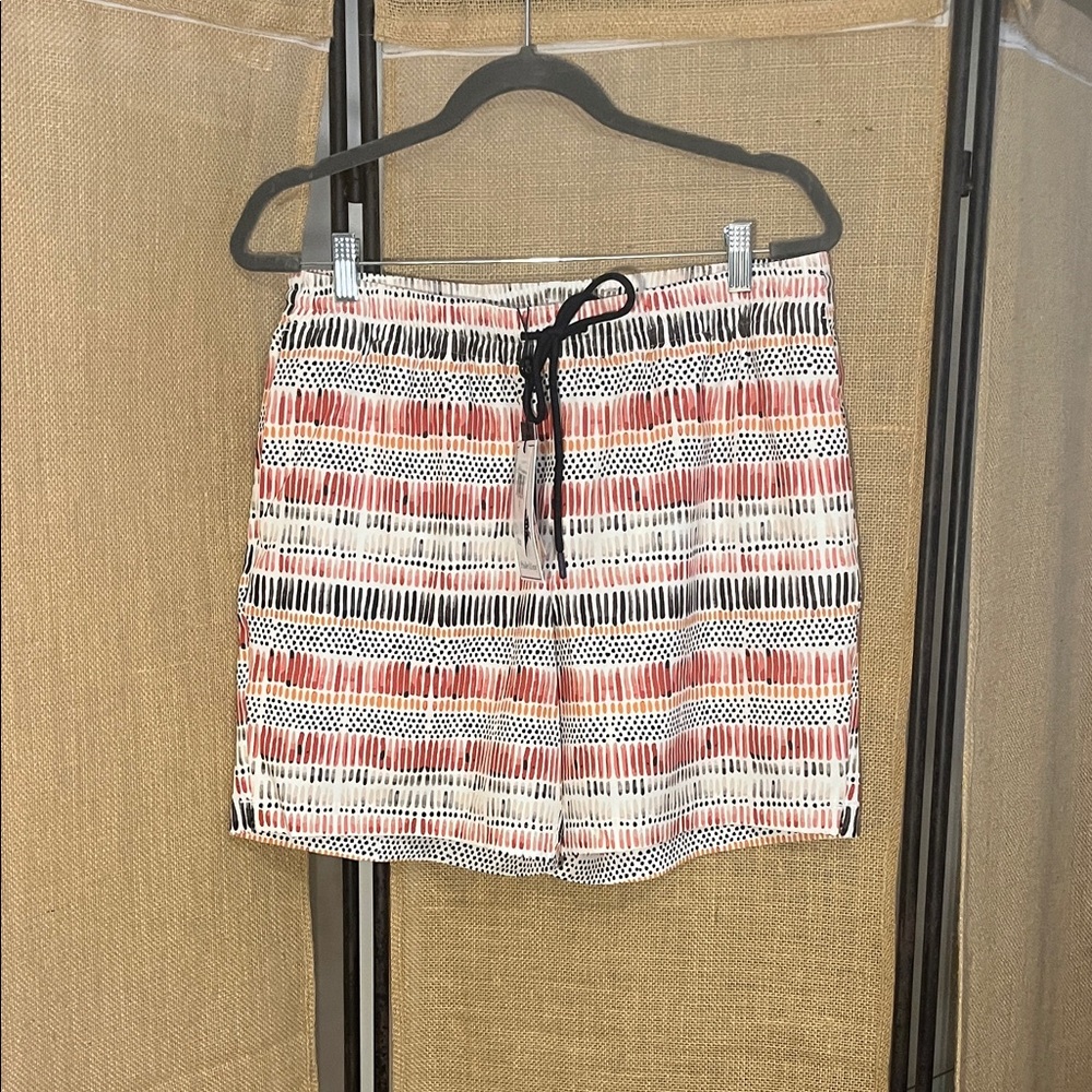 Paisley & Gray White, Coral & Black Men’s Swim Trunks
